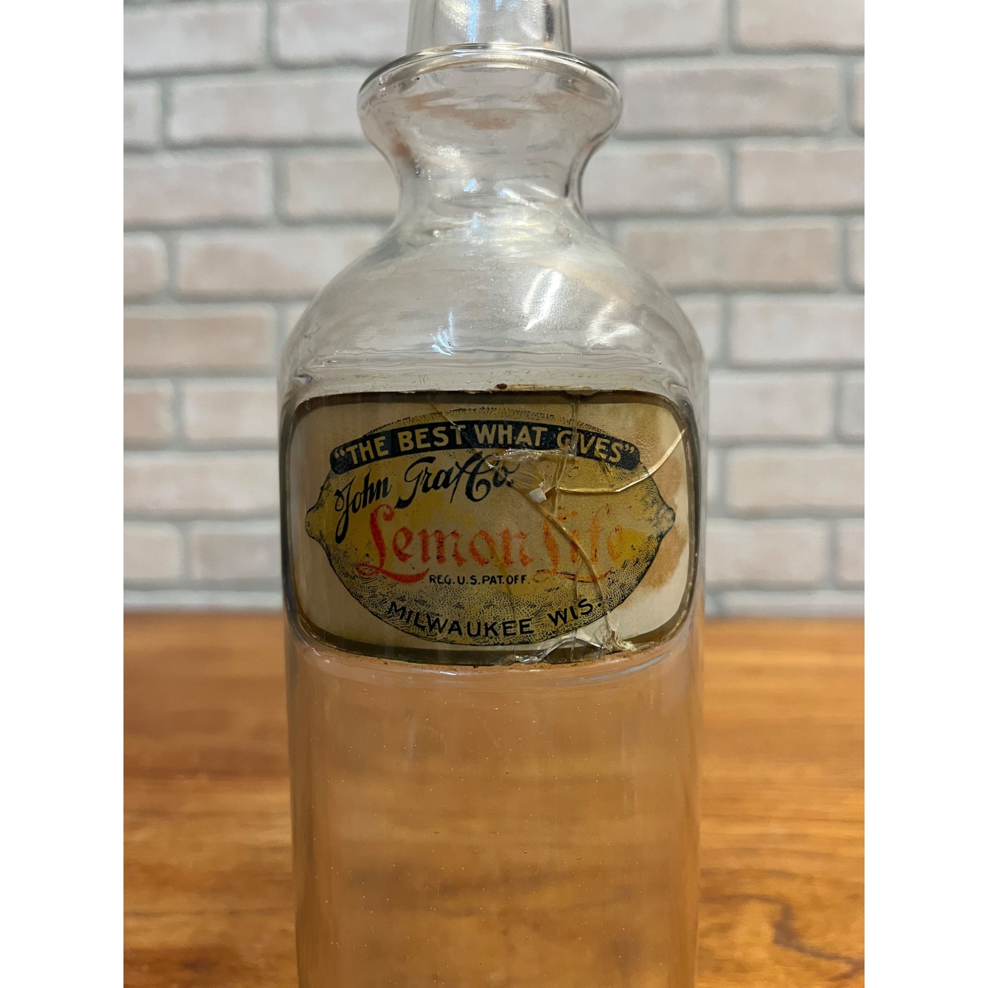 Vintage John Graf Lemon Life Glass Label Soda Syrup Decanter Bottle Milwaukee