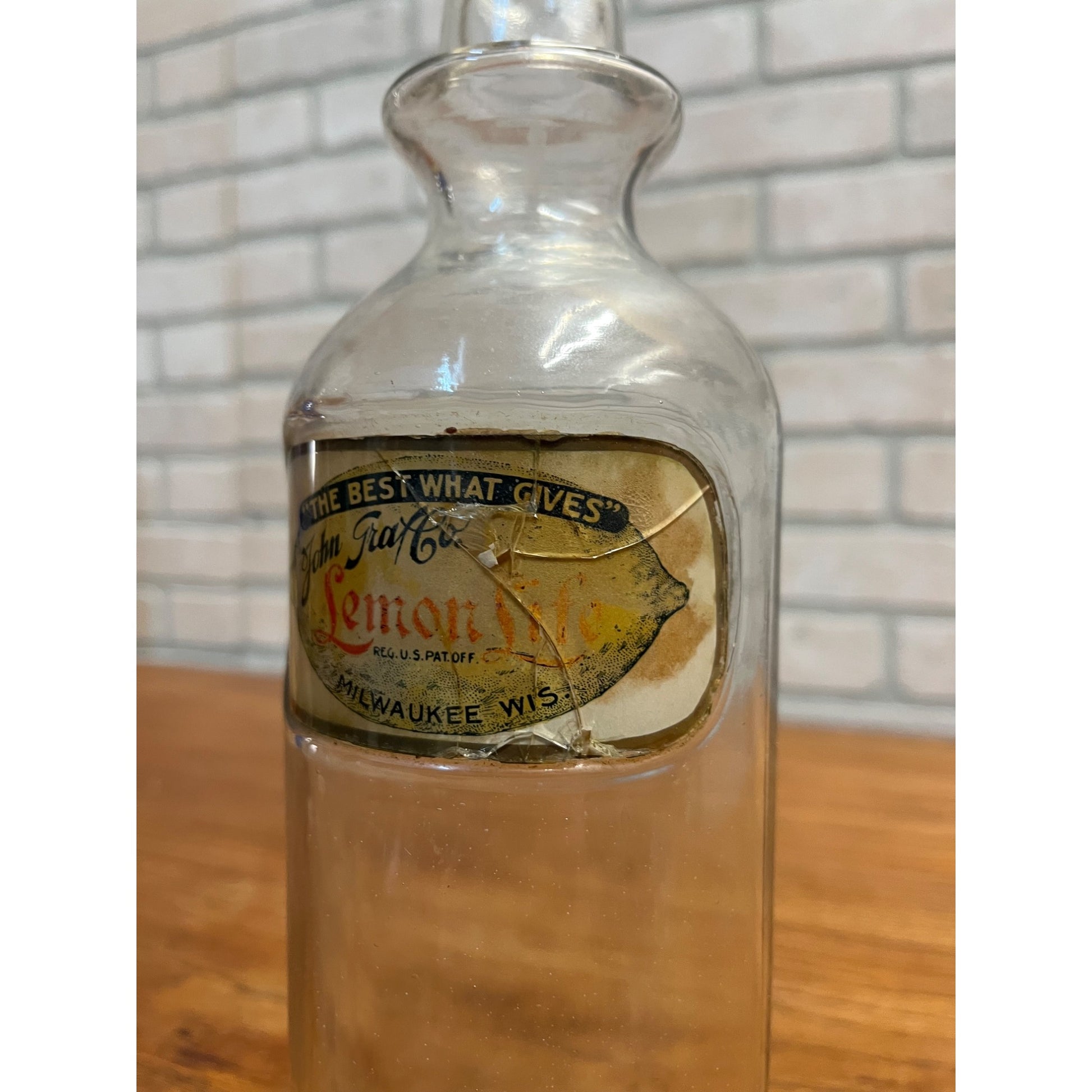 Vintage John Graf Lemon Life Glass Label Soda Syrup Decanter Bottle Milwaukee