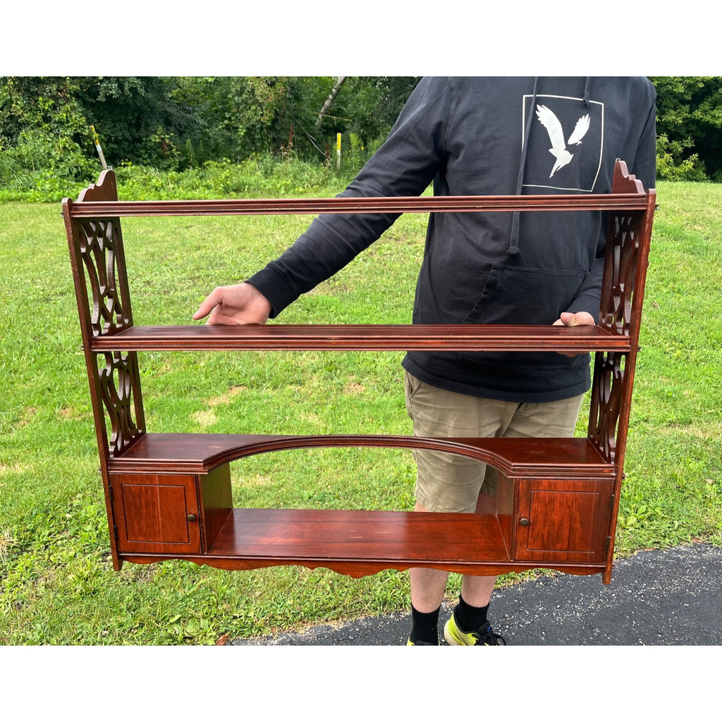 Vintage 1940s Mahogany Victorian Revival Hanging Wall Shelf Cabinet Trinkets Whatnot