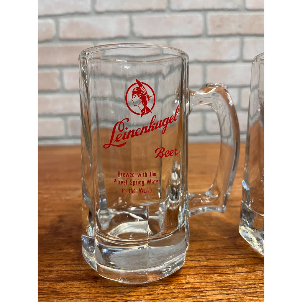 (2) VINTAGE LEINENKUGELS BEER HEAVY GLASS MUG LIBBEY THUMB HOLD 12oz