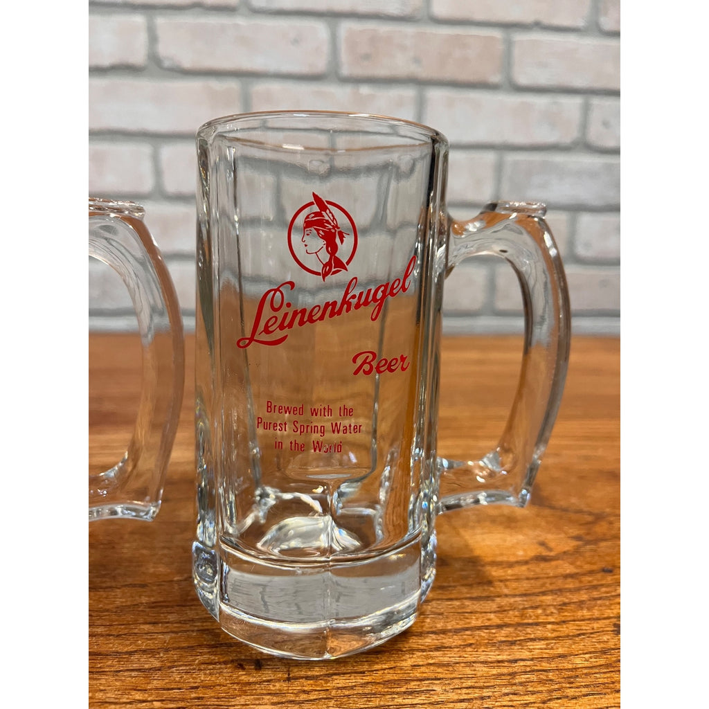 (2) VINTAGE LEINENKUGELS BEER HEAVY GLASS MUG LIBBEY THUMB HOLD 12oz