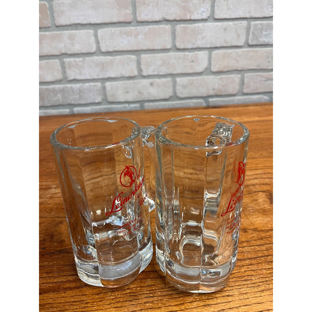 (2) VINTAGE LEINENKUGELS BEER HEAVY GLASS MUG LIBBEY THUMB HOLD 12oz