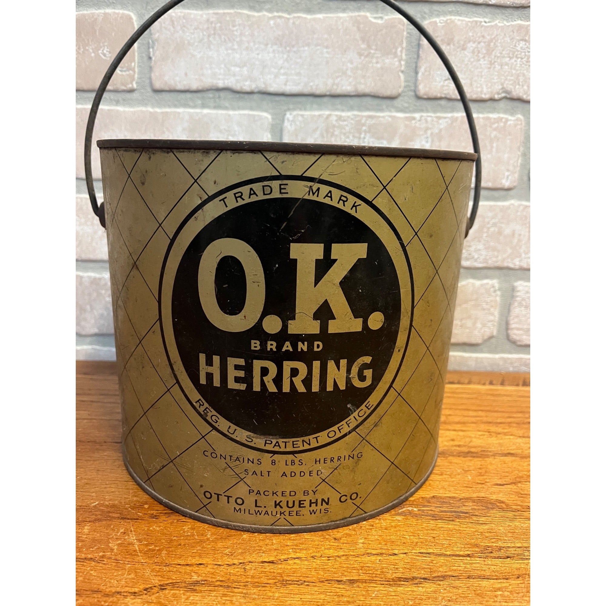 Vintage Kuehn OK Herring Milwaukee Wisconsin Advertising Tin Pail Can Bucket