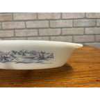 Vintage Currier & Ives Divided Baking Dish The Road in Winter Pattern Glasbake USA Milk Glass Ovenware Casserole