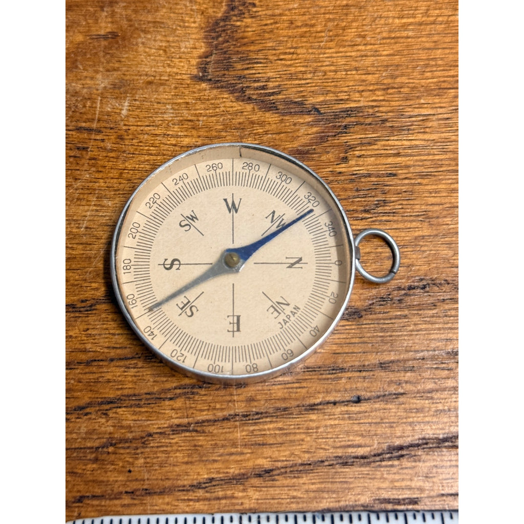 Vintage c1940s WWII Era Japan Directional Pocket Compass w/ Mirror Back 1.75"