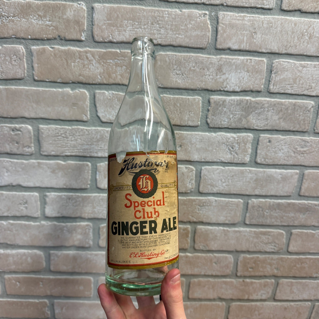 Vintage 1920s E.L. Husting Milwaukee Wis Embossed Label Soda Bottle Ginger Ale