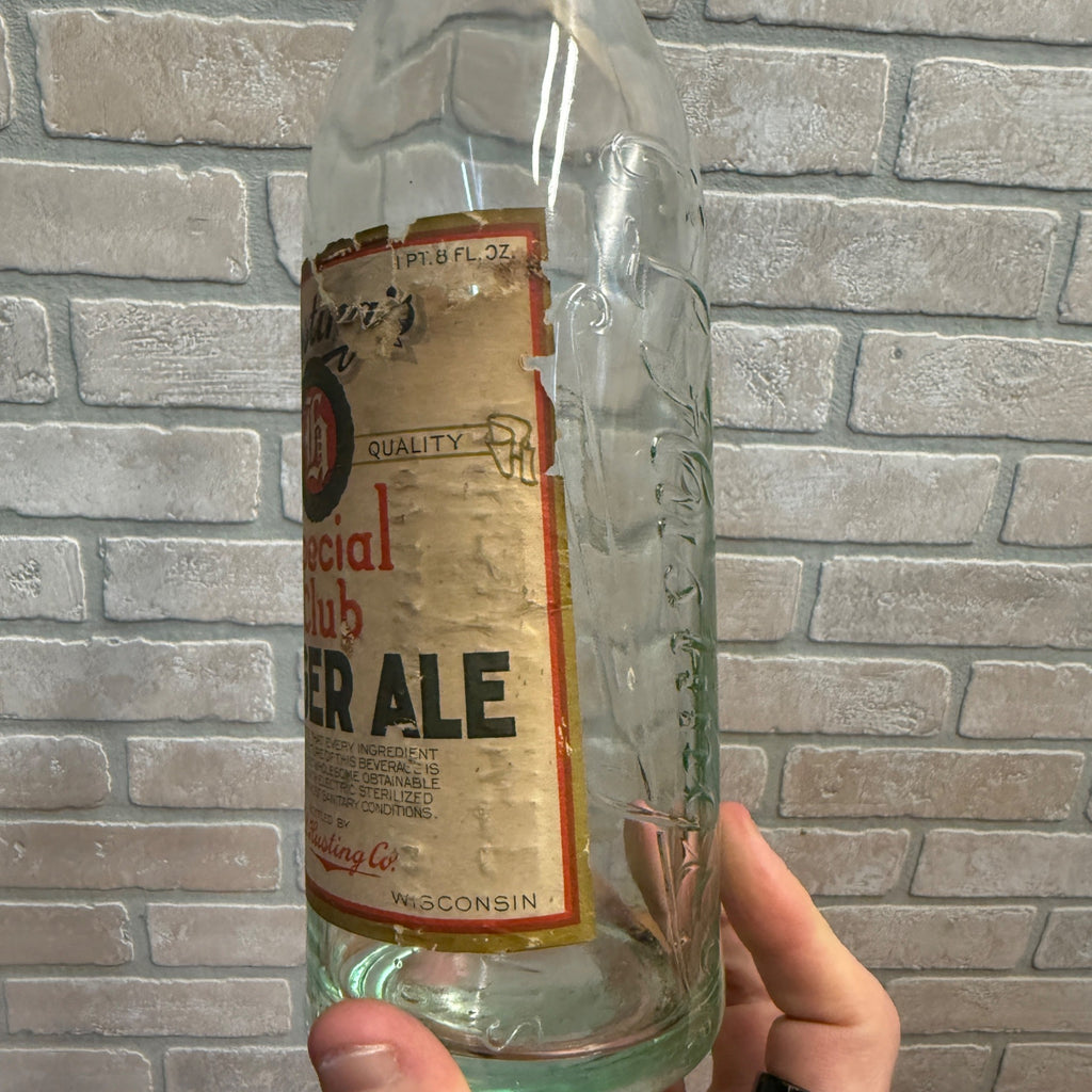 Vintage 1920s E.L. Husting Milwaukee Wis Embossed Label Soda Bottle Ginger Ale