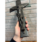 Vintage Casket Coffin Funeral Crucifix Cross Bronze Curved Back 16" Heavy