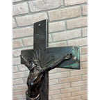 Vintage Casket Coffin Funeral Crucifix Cross Bronze Curved Back 16" Heavy