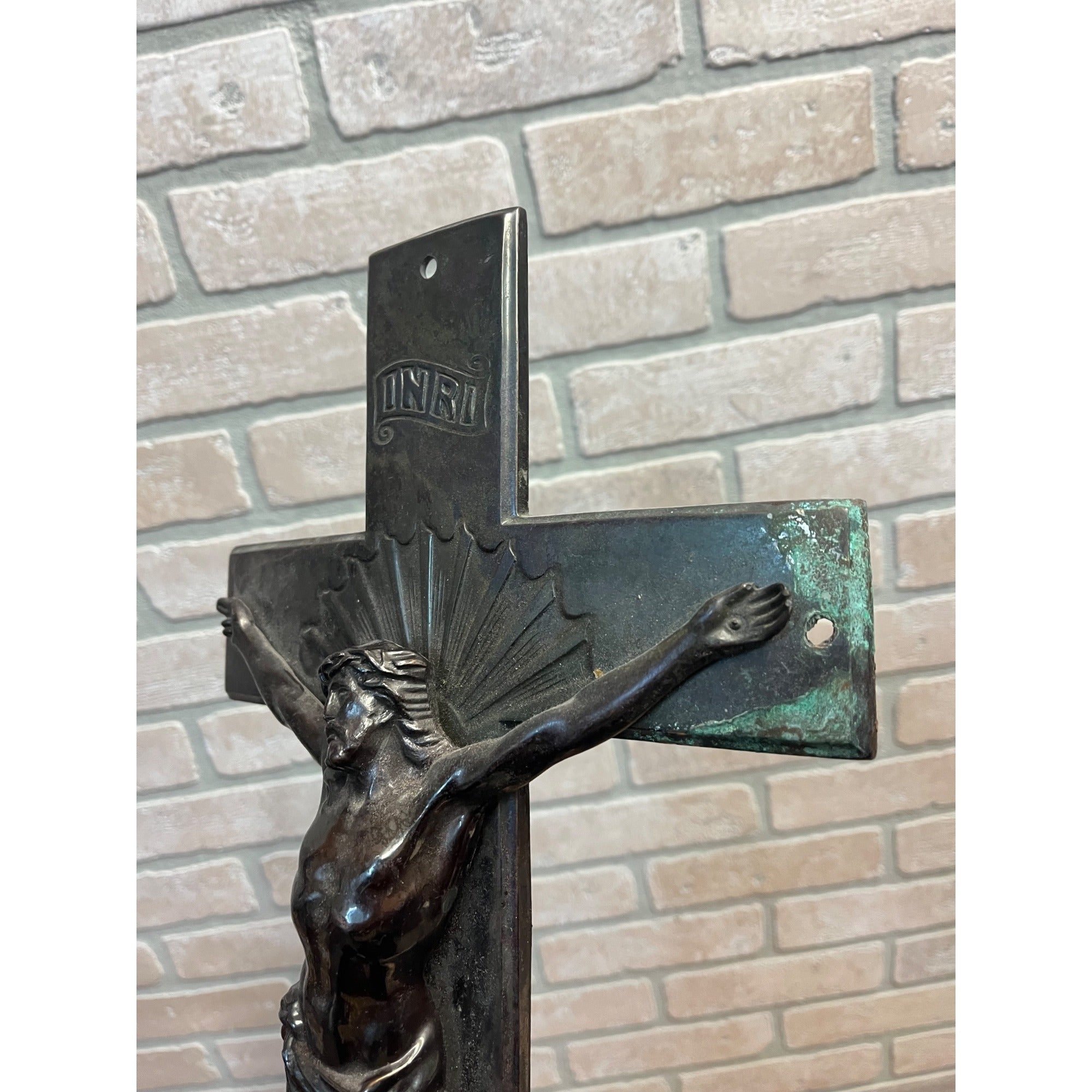 Vintage Casket Coffin Funeral Crucifix Cross Bronze Curved Back 16" Heavy