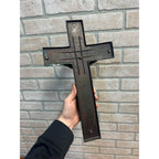 Vintage Casket Coffin Funeral Crucifix Cross Bronze Curved Back 16" Heavy