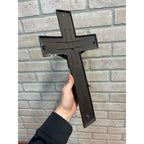 Vintage Casket Coffin Funeral Crucifix Cross Bronze Curved Back 16" Heavy