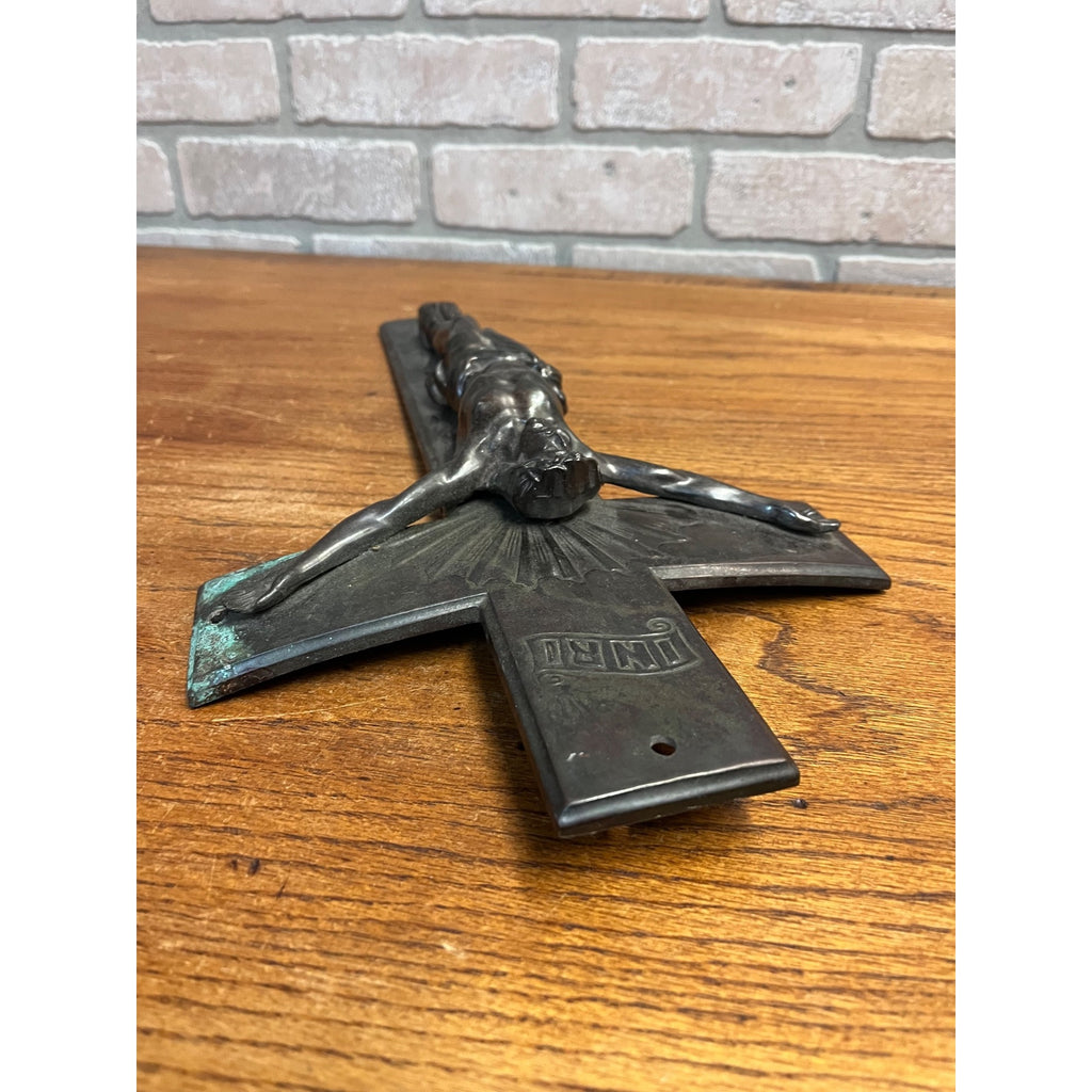 Vintage Casket Coffin Funeral Crucifix Cross Bronze Curved Back 16" Heavy