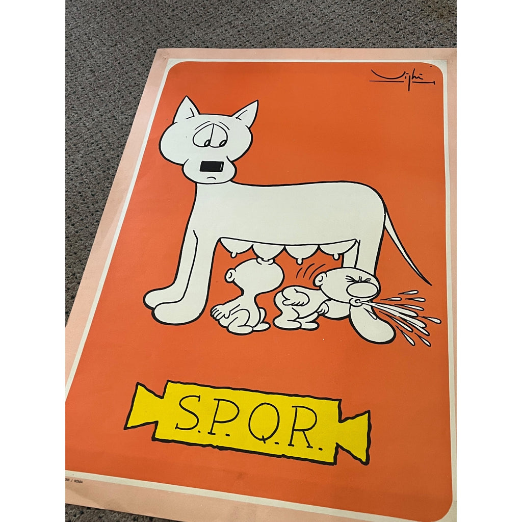 Vintage 1969 Vittorio Vighi La Lupa Wolf SPQR Rome Italy Offset Poster Original