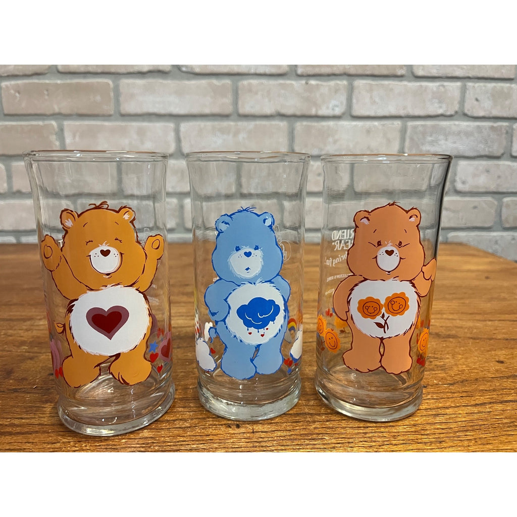 Vintage Care Bears Pizza Hut Glasses Set of 3 Tenderheart Grumpy Friend Bear 1983