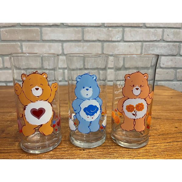 Vintage Care Bears Pizza Hut Glasses Set of 3 Tenderheart Grumpy Friend Bear 1983