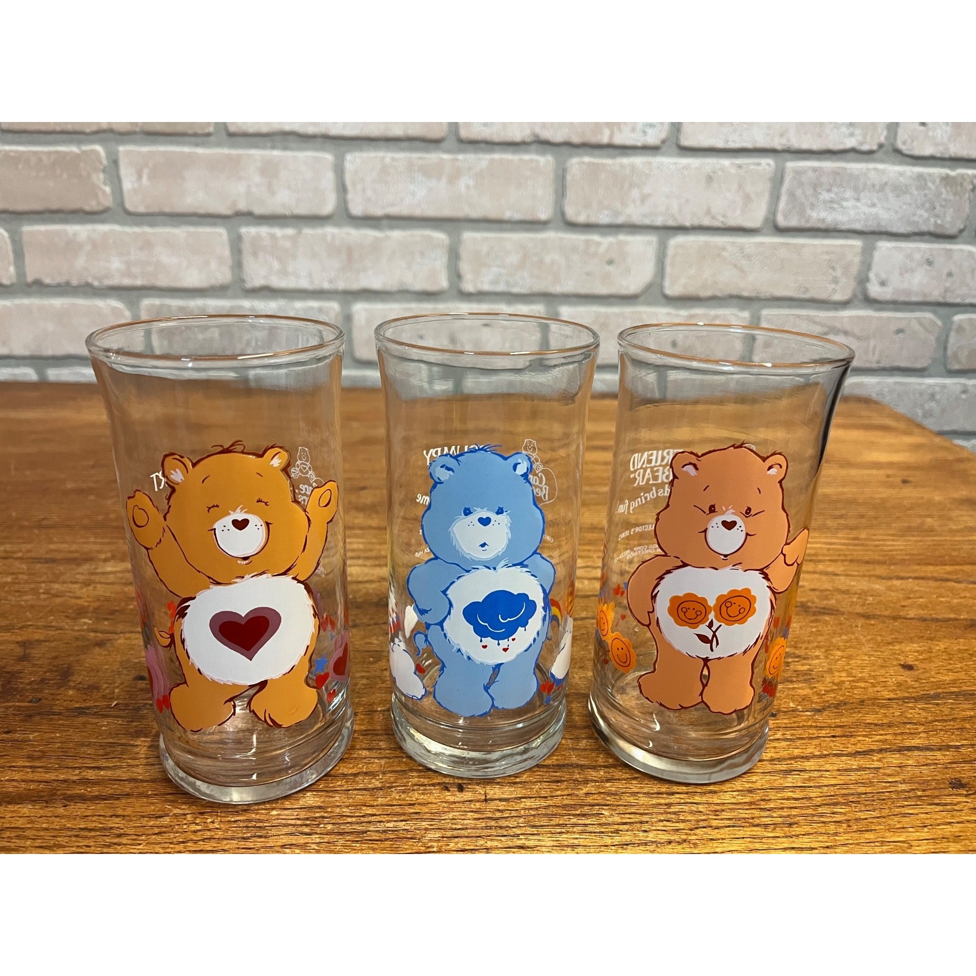 Vintage Care Bears Pizza Hut Glasses Set of 3 Tenderheart Grumpy Friend Bear 1983