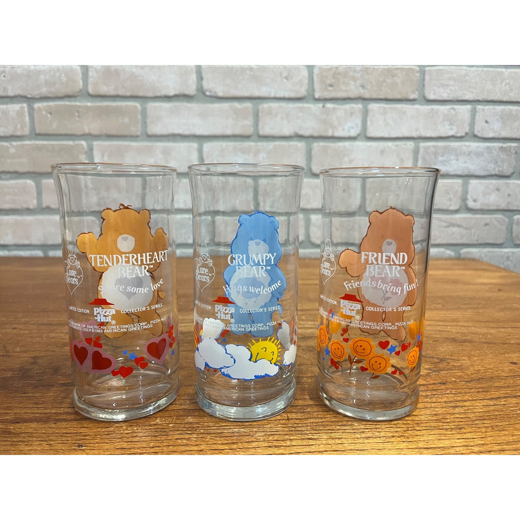 Vintage Care Bears Pizza Hut Glasses Set of 3 Tenderheart Grumpy Friend Bear 1983