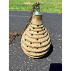 Vintage MCM Pottery Ceramic Beehive Hanging Lamp Gold White Mid Century Modern