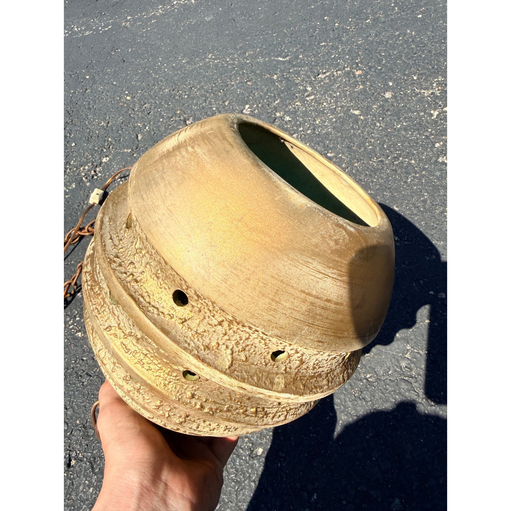 Vintage MCM Pottery Ceramic Beehive Hanging Lamp Gold White Mid Century Modern
