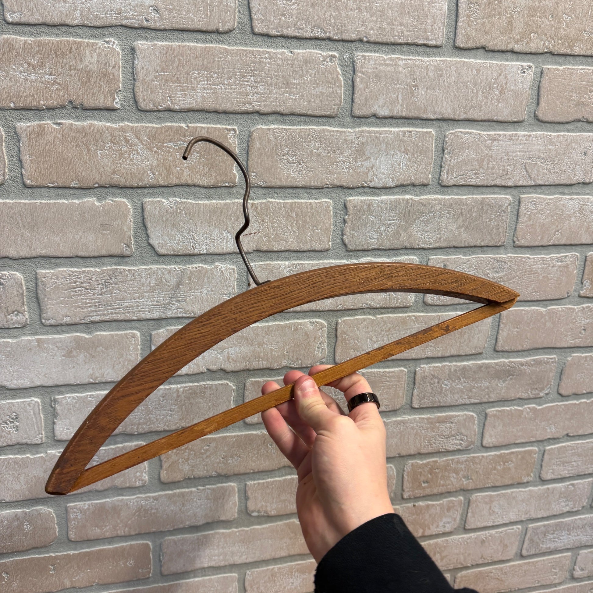 Vintage 1900s Fred Lea Clothier Store Advertising Wooden Clothes Hanger Iola Wis