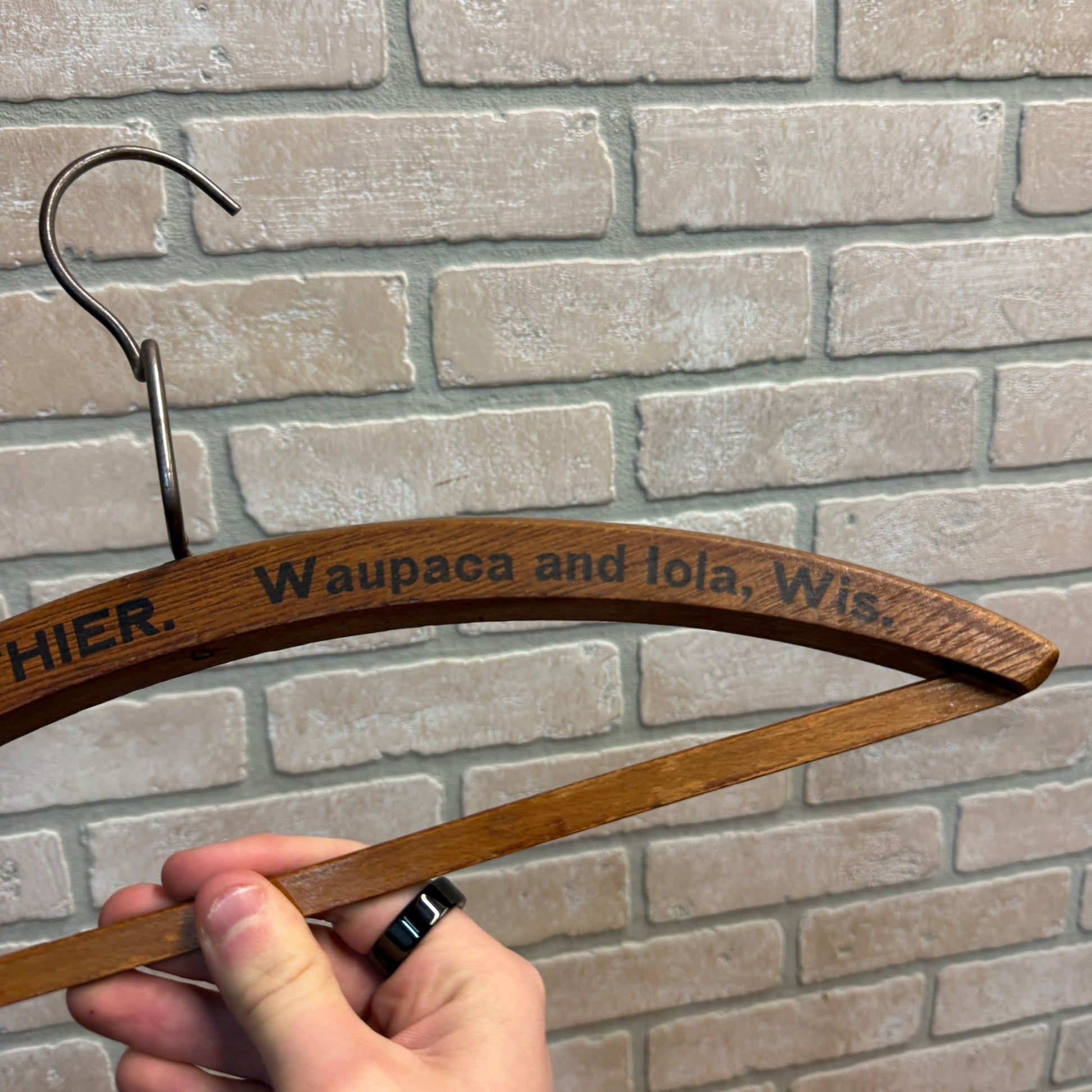 Vintage 1900s Fred Lea Clothier Store Advertising Wooden Clothes Hanger Iola Wis