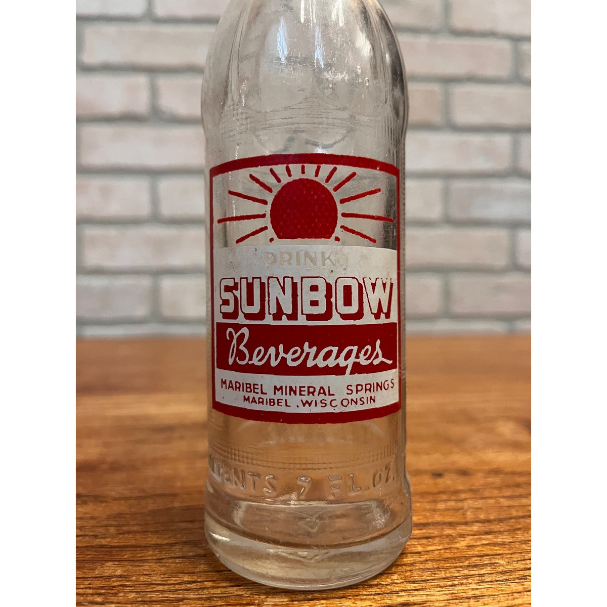 Vintage Sunbow Beverages ACL Soda Bottle Maribel Wisconsin WI Mineral Springs