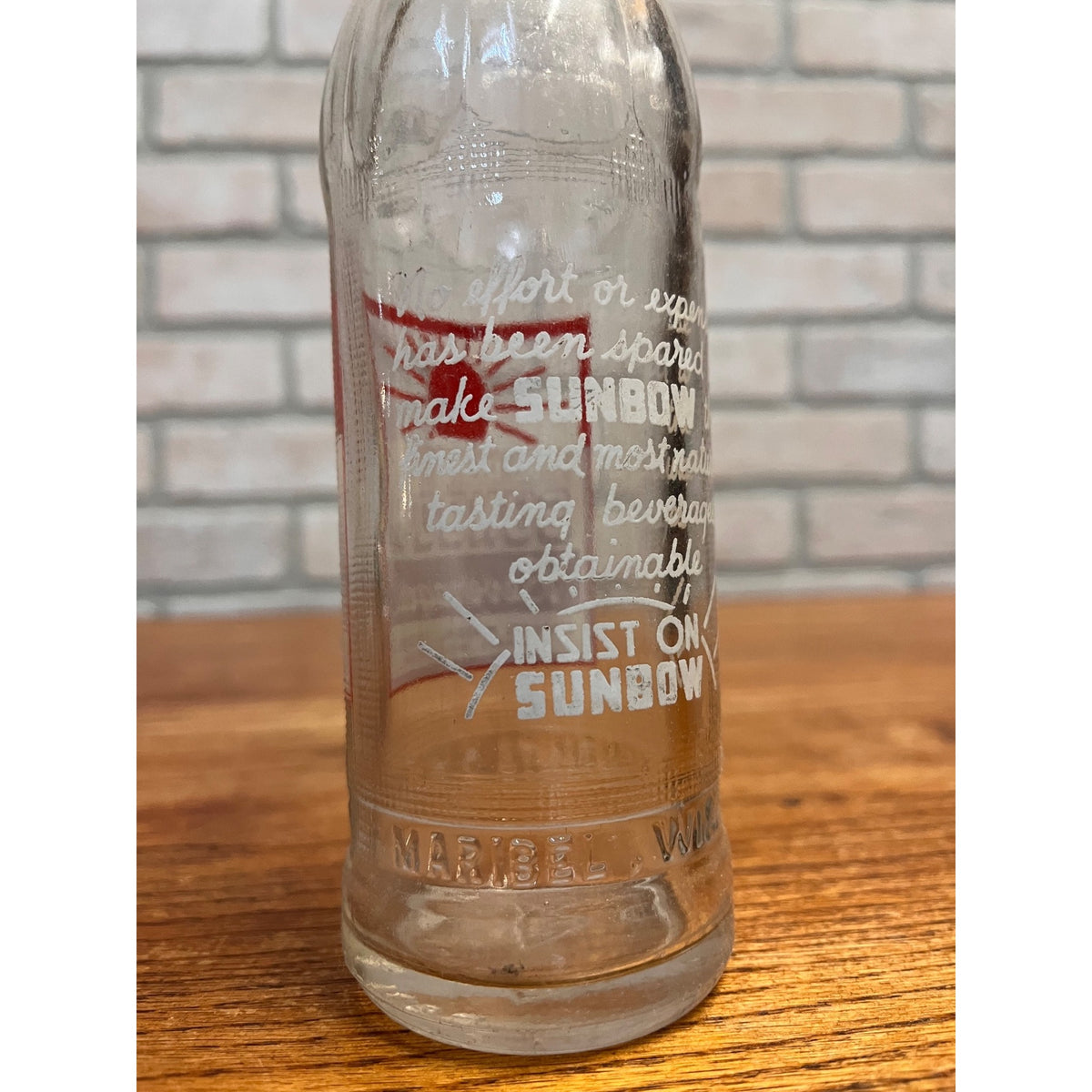 Vintage Sunbow Beverages ACL Soda Bottle Maribel Wisconsin WI Mineral Springs