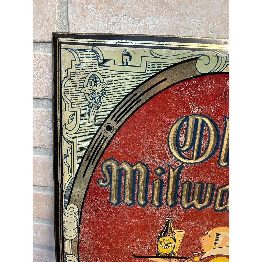 Vintage Old Milwaukee Beer Tin-Over-Cardboard TOC Advertising Bar Sign