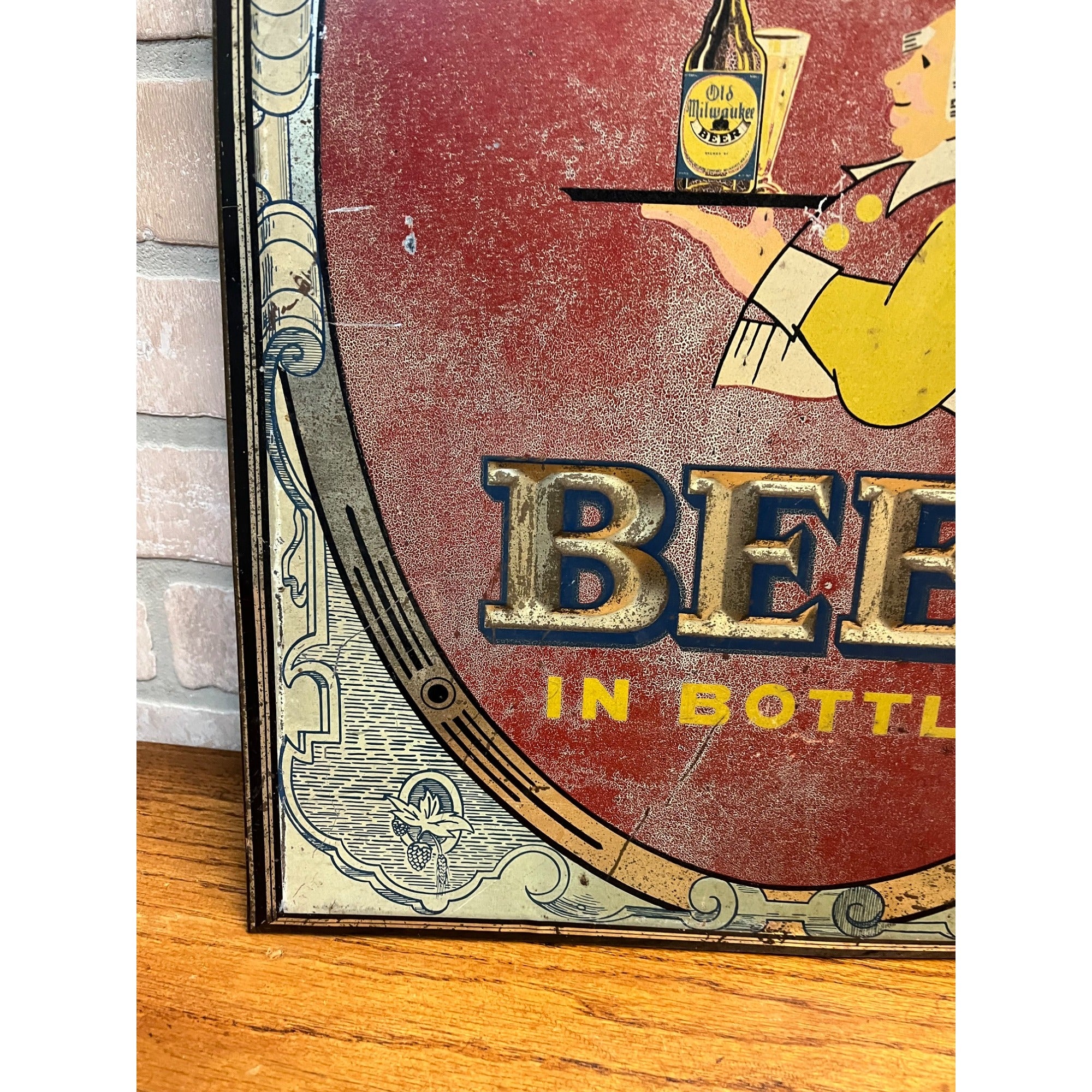 Vintage Old Milwaukee Beer Tin-Over-Cardboard TOC Advertising Bar Sign