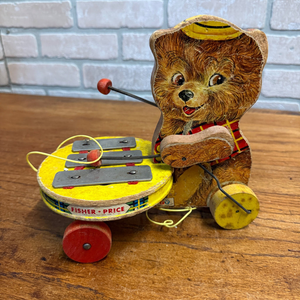 1964 Vintage Fisher Price Teddy Zilo #734 Wooden Childs Pull Toy