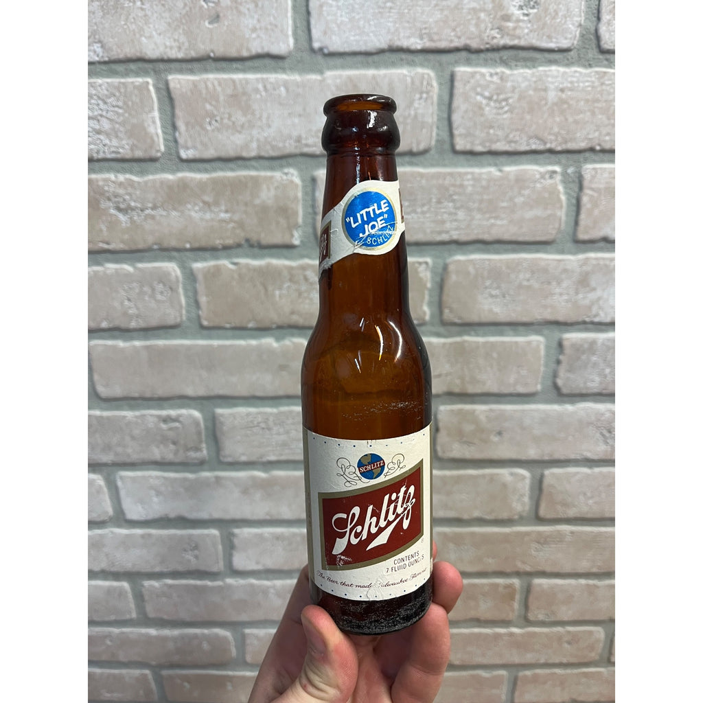 Vintage 1974 Schlitz Milwaukee Beer Glass 7oz "Little Joe" Bottle Full Label