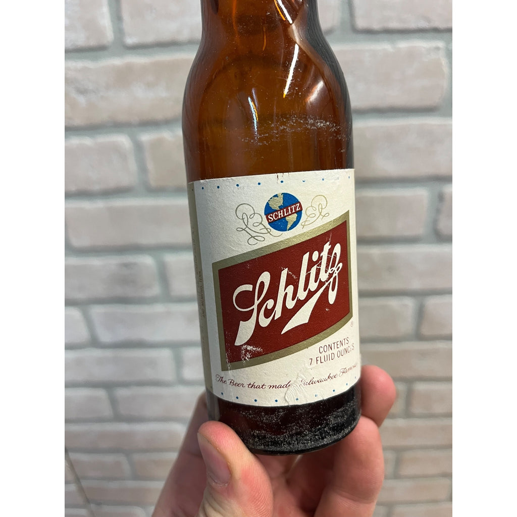 Vintage 1974 Schlitz Milwaukee Beer Glass 7oz "Little Joe" Bottle Full Label