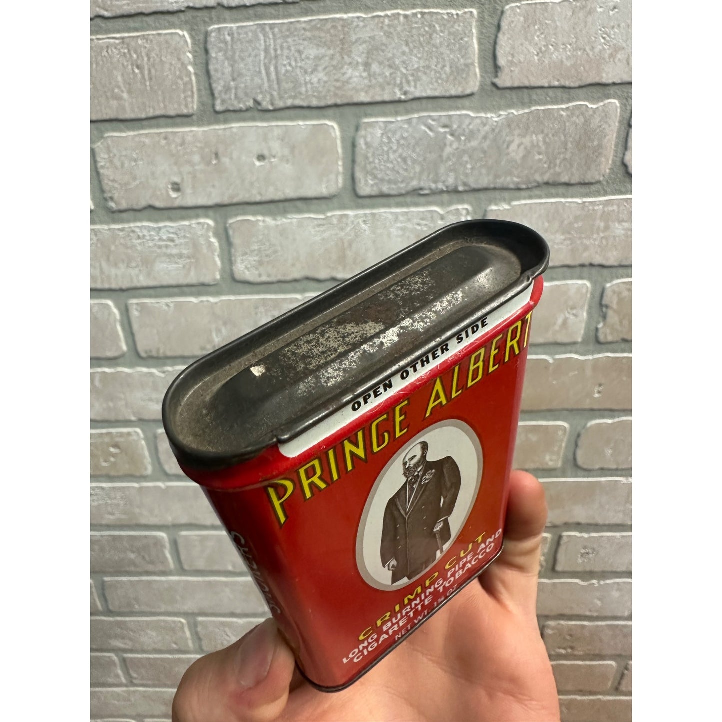 PRINCE ALBERT IN THE CAN CRIMP CUT TOBACCO RED TIN 1 1/2 Oz 1960-1963 Empty