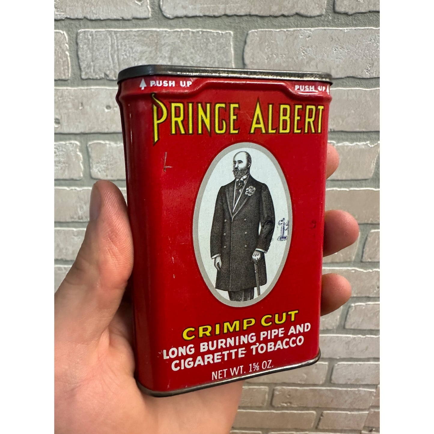 PRINCE ALBERT IN THE CAN CRIMP CUT TOBACCO RED TIN 1 1/2 Oz 1960-1963 Empty