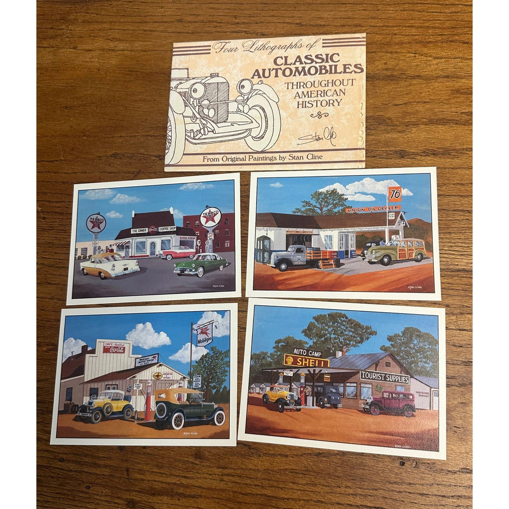 4 Classic Automobile (5x7) Lithograph Prints~ Gas Service Station By Stan Cline