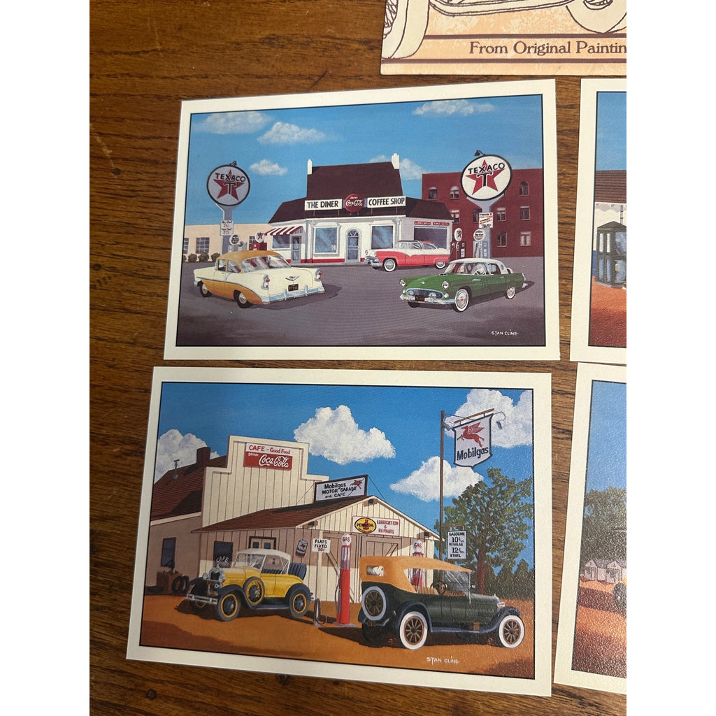 4 Classic Automobile (5x7) Lithograph Prints~ Gas Service Station By Stan Cline
