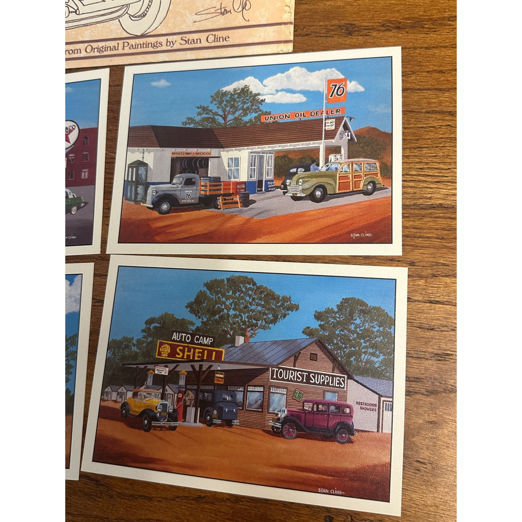 4 Classic Automobile (5x7) Lithograph Prints~ Gas Service Station By Stan Cline