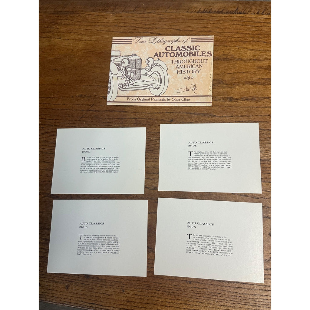 4 Classic Automobile (5x7) Lithograph Prints~ Gas Service Station By Stan Cline