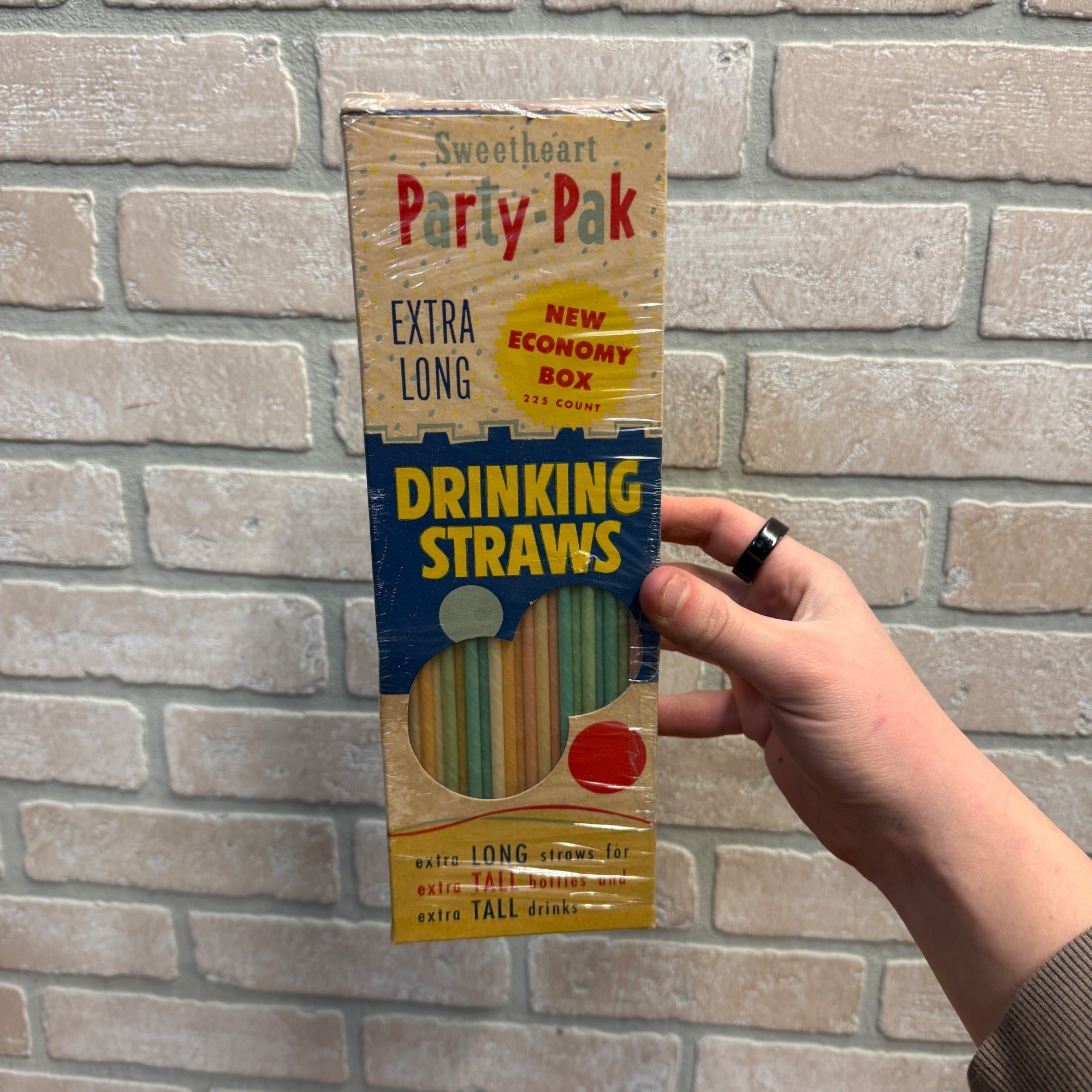 Vintage 1950s Sweetheart Party-Pak Drinking Straws Advertising Box w/ Straws