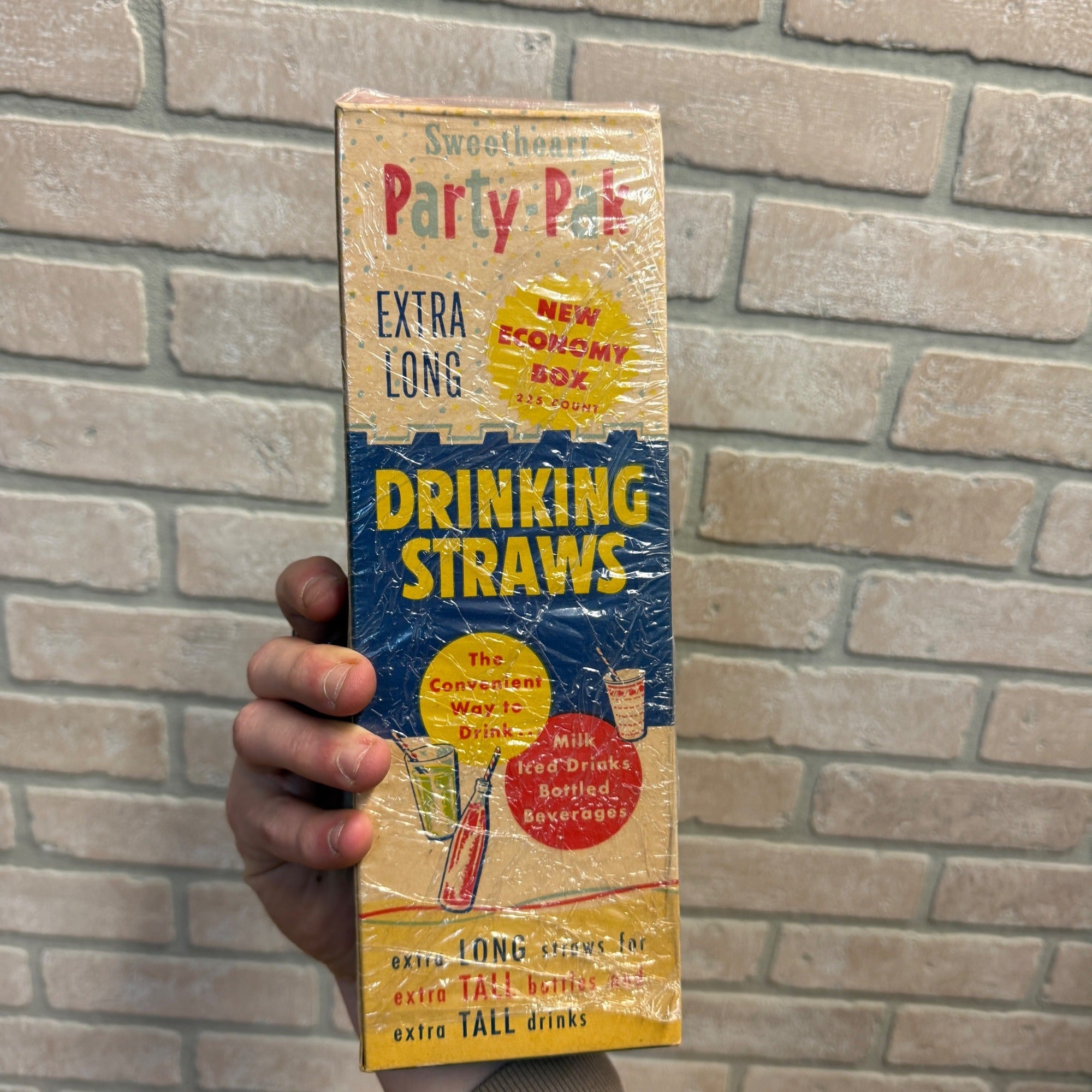 Vintage 1950s Sweetheart Party-Pak Drinking Straws Advertising Box w/ Straws