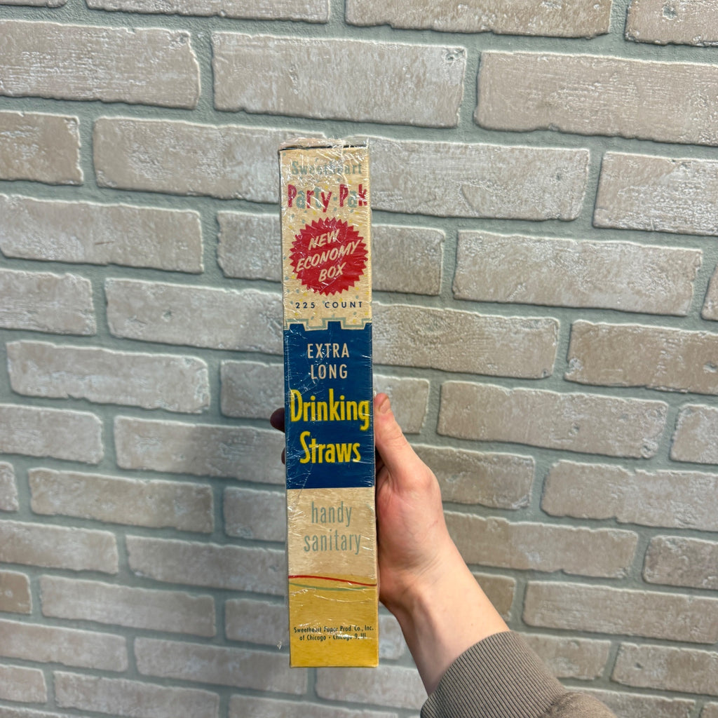 Vintage 1950s Sweetheart Party-Pak Drinking Straws Advertising Box w/ Straws