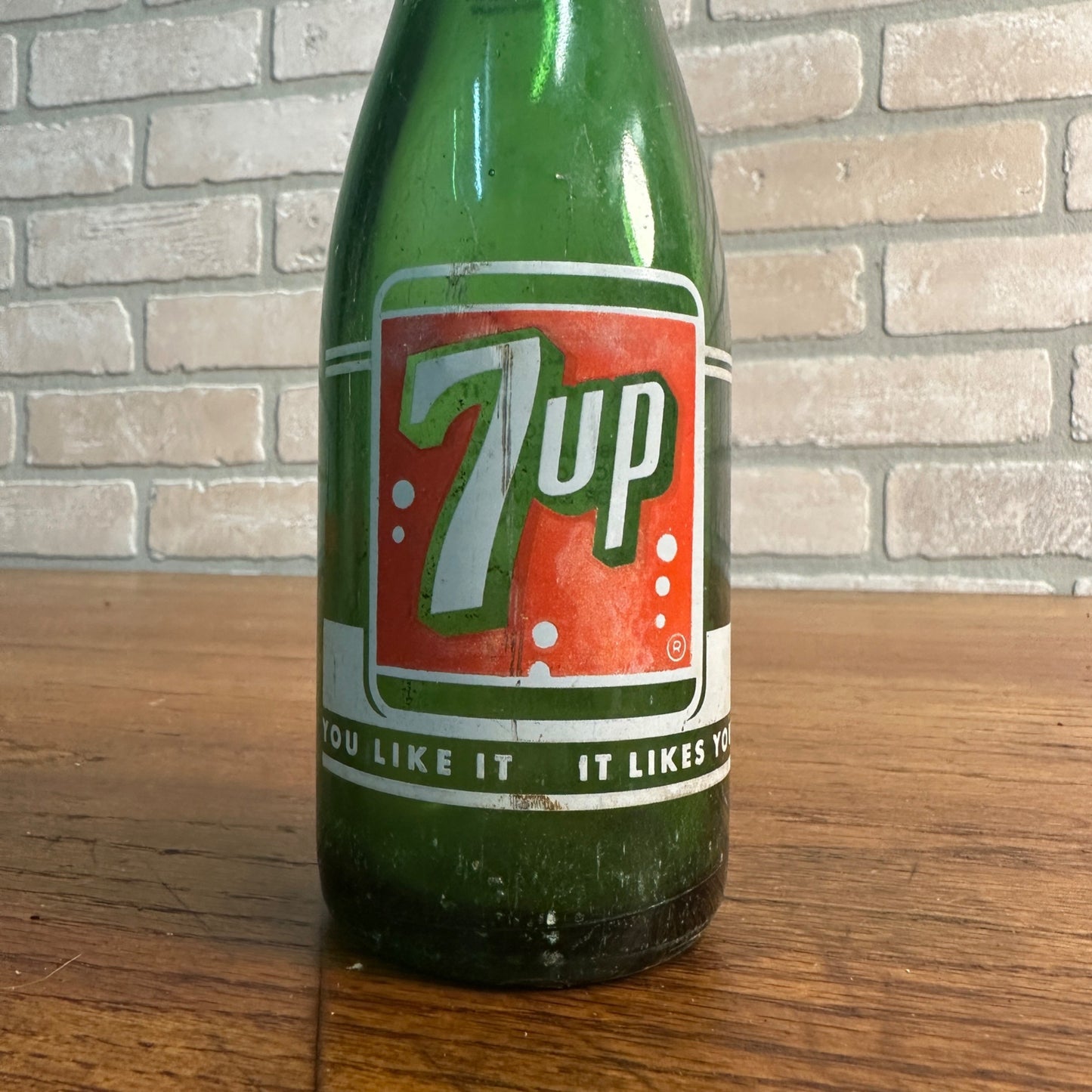 Vintage 7up Soda Bottle 1940s Green "You Like It ACL Milwaukee Wis Bottle