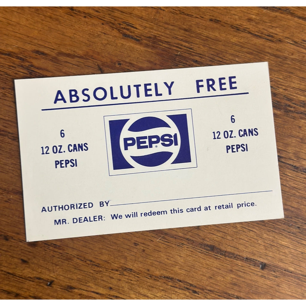 RARE Vintage 1970s Pepsi Cola Advertising Free Coupon Six-Pack Dealer Promo