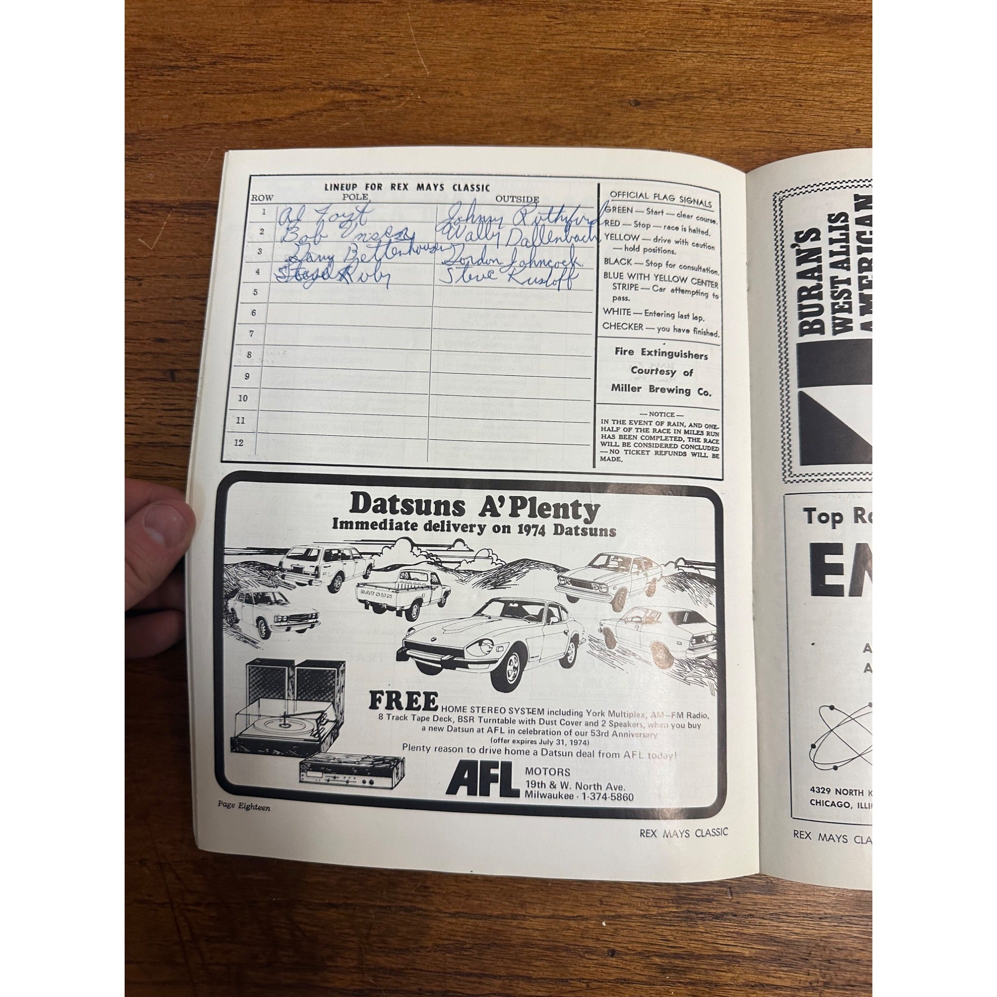 1974 Rex Mays Classic 150 Mile Championship Racing Souvenir Program Wisconsin