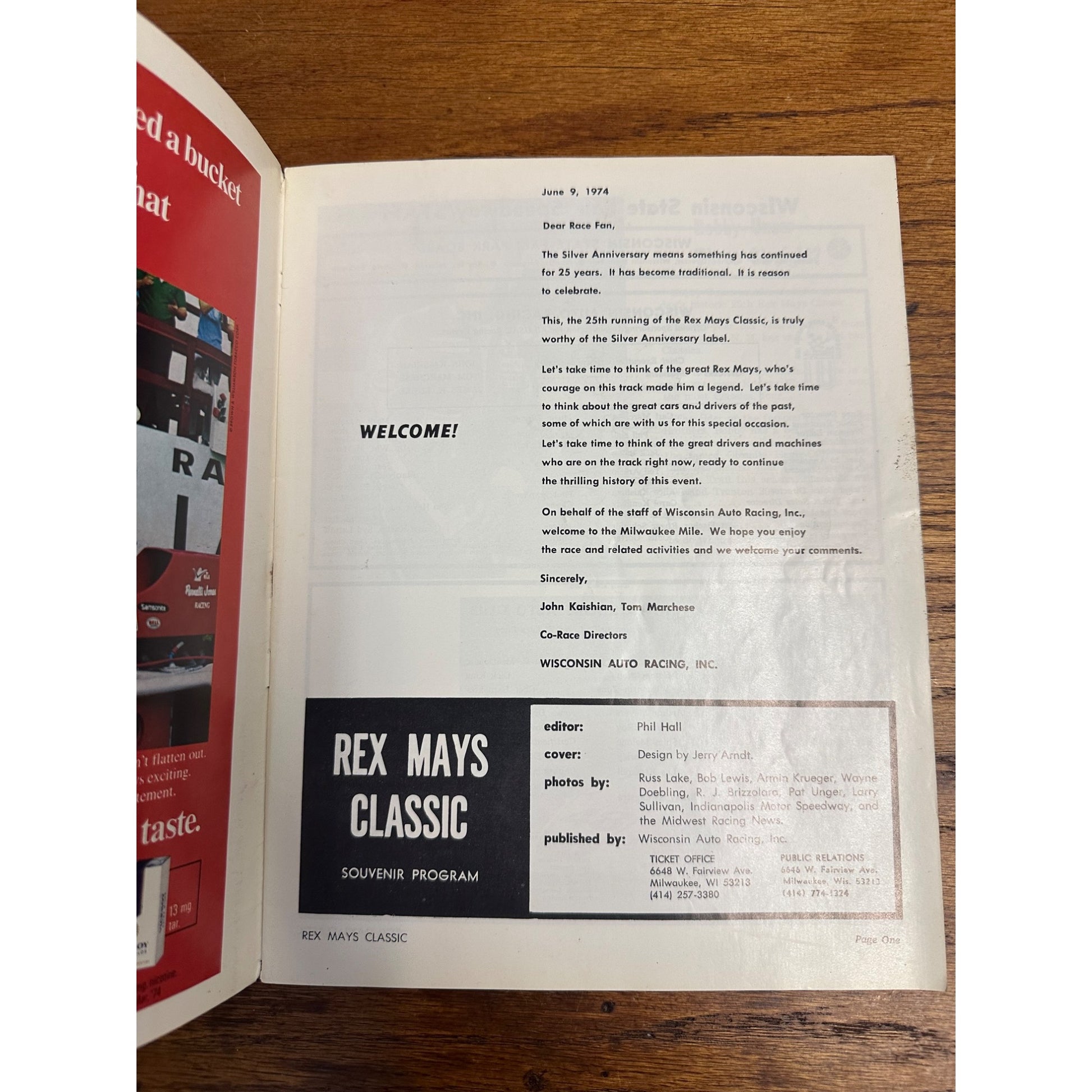 1974 Rex Mays Classic 150 Mile Championship Racing Souvenir Program Wisconsin