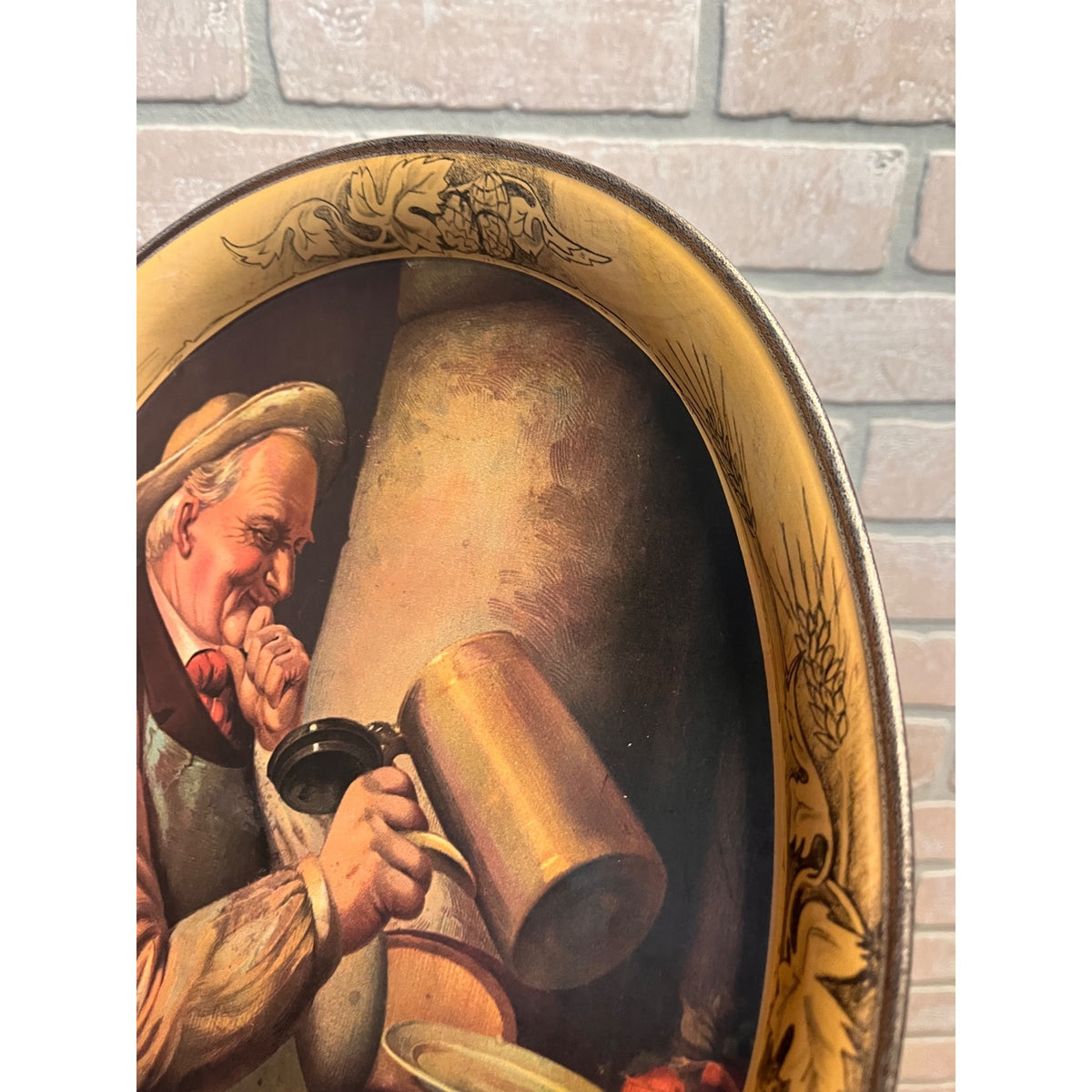 Vintage J. Leinenkugel Brewing Co. Man With Beer Stein Oval Metal Serving Tray Chippewa Falls, WI