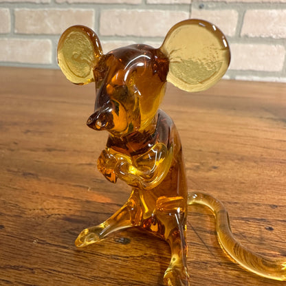 Vintage Amber Glass Mouse Pilgrim Art Hand Blown Long Tail Hands Up and Crossed