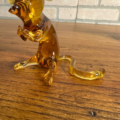 Vintage Amber Glass Mouse Pilgrim Art Hand Blown Long Tail Hands Up and Crossed