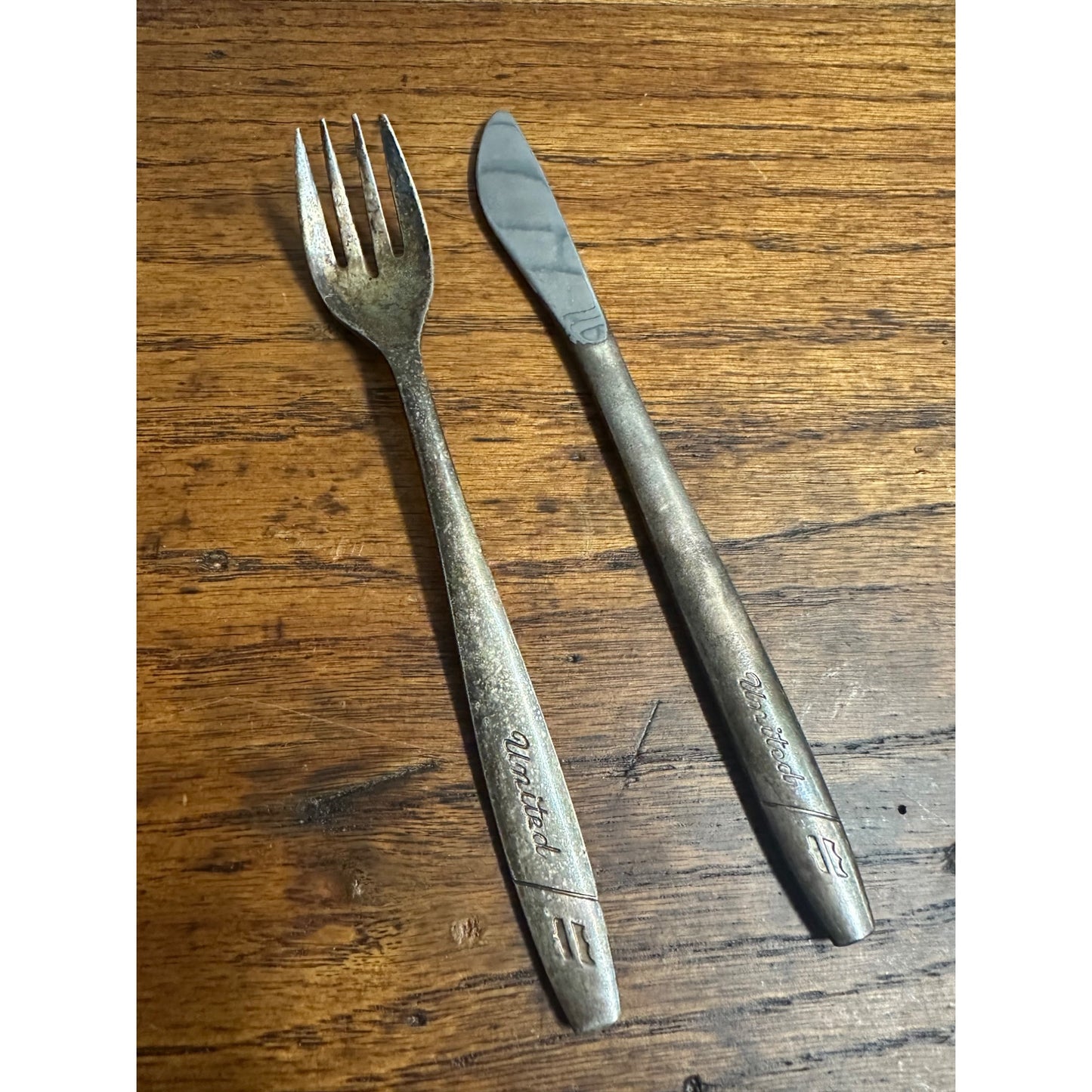 Vintage 1950s United Airlines Silver Plate Cutlery Fork & Butter Knife Airplane